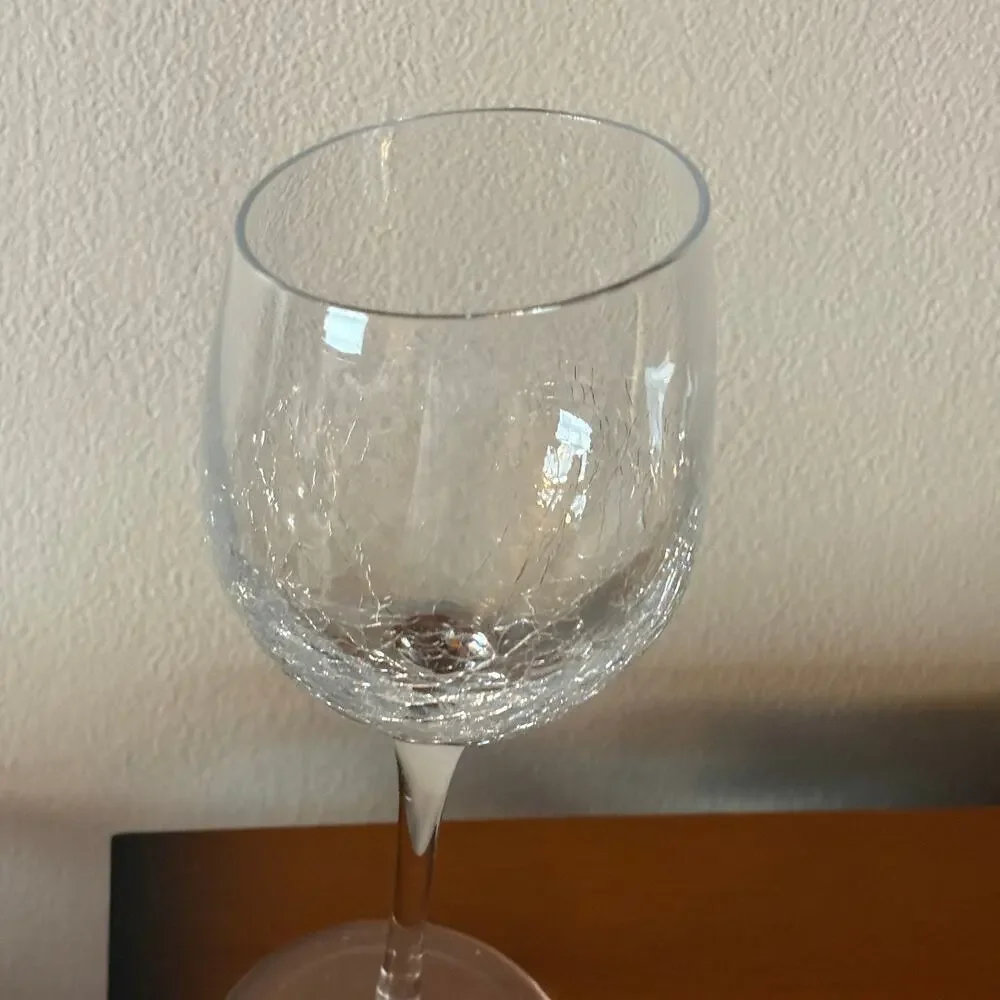 Pier 1 Clear Crackle Angled Slant Rim White Wine Glass Asymmetric 8 3/4
